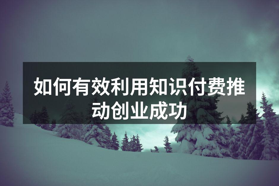 如何有效利用知识付费推动创业成功